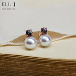 Queen Elizabeth Earrings: Silver-Lilac Akoya Pearl & Purple Spinel 18K Rose Gold Earrings