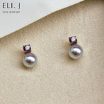 Queen Elizabeth Earrings: Silver-Lilac Akoya Pearl & Purple Spinel 18K Rose Gold Earrings