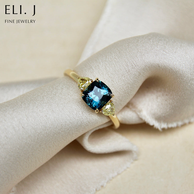 Maldives: Sapphire & Yellow Diamond 18K Yellow Gold Ring