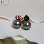 Margaret: Tahitian Pearls, Pink Tourmaline & Diopside 18K Rose Gold Earring