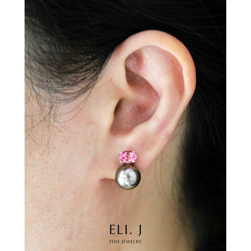 Margaret: Tahitian Pearls, Pink Tourmaline & Diopside 18K Rose Gold Earring