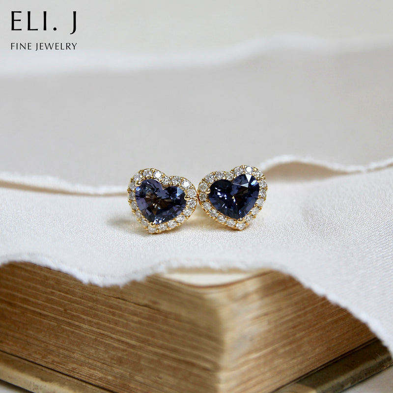 A Tender Heart: Blue Spinel & Diamond 18K Yellow Gold Earrings