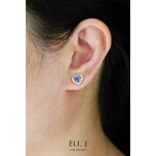 A Tender Heart: Blue Spinel & Diamond 18K Yellow Gold Earrings