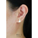 Queen Elizabeth Earrings: Ivory Akoya Pearl & White Sapphire 18K Yellow Gold Earrings