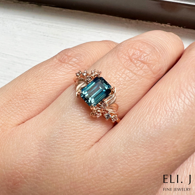 Secret Garden: Teal Sapphire, Spinel & Diamond 18K Rose Gold Ring
