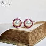 Hanami Sunset: Gold Akoya Pearl & Pink Sapphire 18K Yellow Gold Earrings