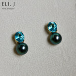 Bora Bora: Tahitian Pearls, Apatite 18K Yellow Gold Earrings