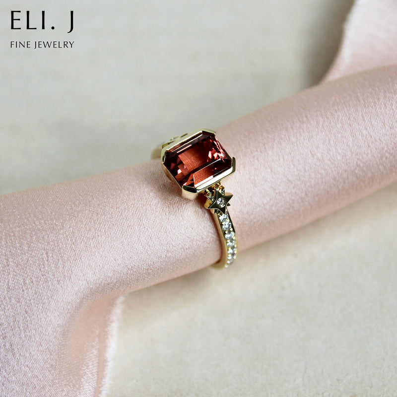 Estella: Orange-Pink Padparadscha Tourmaline & Diamond 18K Yellow Gold Ring