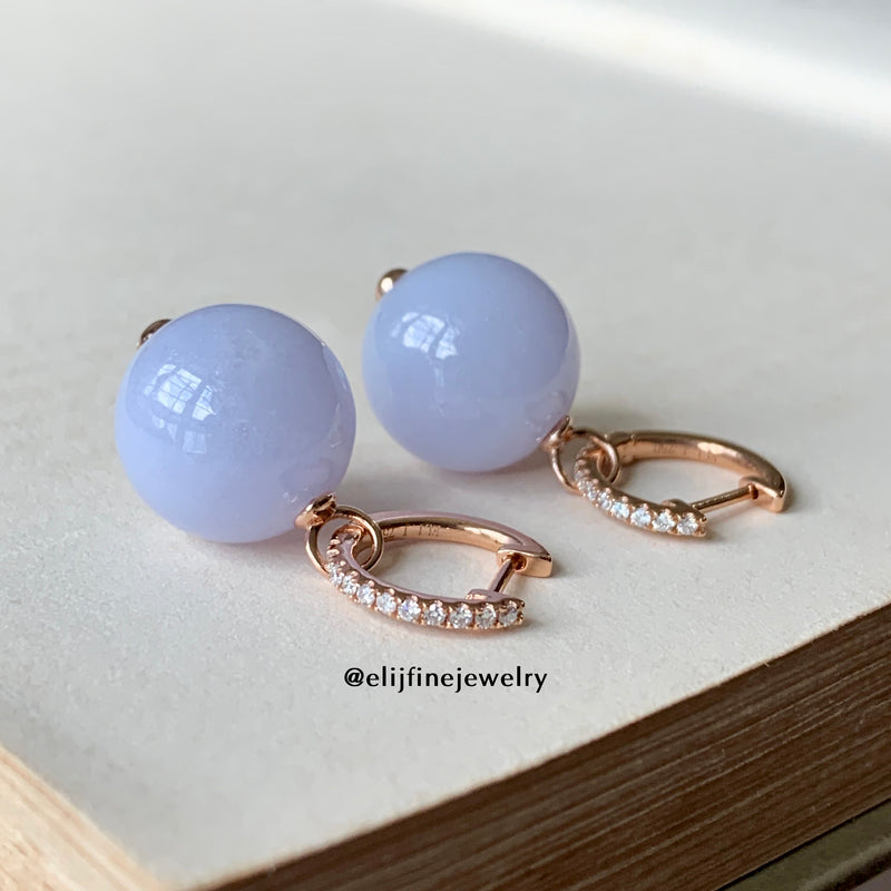 The "春季 (Spring)" Lavender Jadeite Huggies 18K Rose Gold Earrings