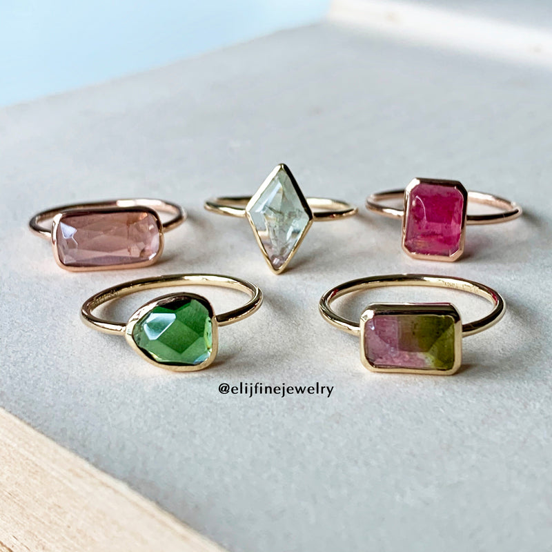 Bi-Colour Tourmaline 14K Yellow Gold Stacking Ring (Series 1)