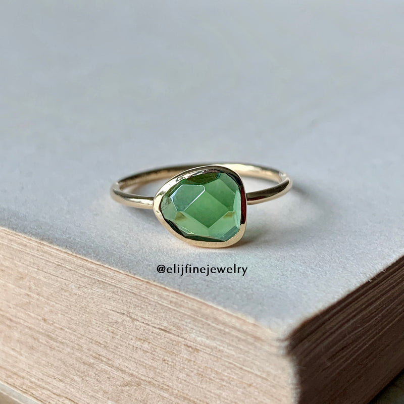 Green Tourmaline 14K Yellow Gold Stacking Ring (Series 1)