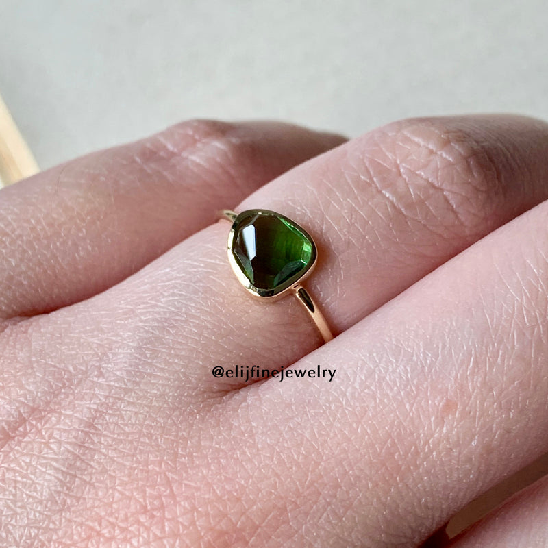 Green Tourmaline 14K Yellow Gold Stacking Ring (Series 1)
