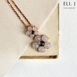 Lumi Necklace: Type A White Jadeite Cabochon & Swiss Blue Topaz 18K Rose Gold Pendant