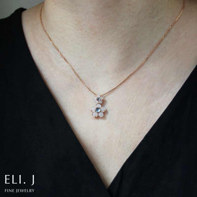 Lumi Necklace: Type A White Jadeite Cabochon & Swiss Blue Topaz 18K Rose Gold Pendant