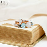 Lumi Ring: Type A Burmese White Jadeite Cabochon & Swiss Blue Topaz 18K Rose Gold Ring