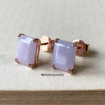Jade Gems: Emerald Cut Lavender Jadeite 18K Rose Gold Earrings