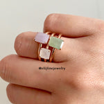 Jade Gems: Emerald Cut Green Jadeite 18K Rose Gold Ring