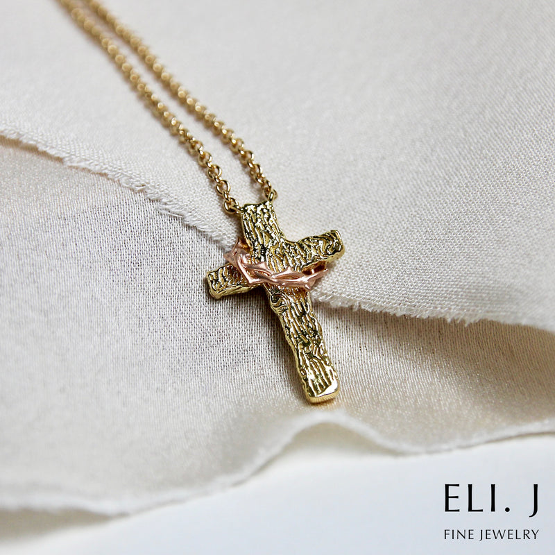 The Old Rugged Cross: 18K Yellow & Rose Gold Cross Necklace