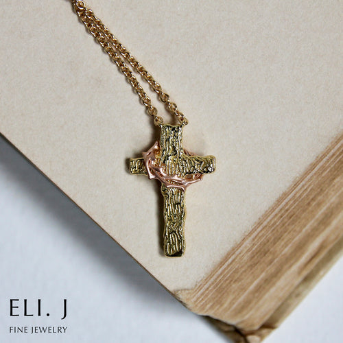 The Old Rugged Cross: 18K Yellow & Rose Gold Cross Necklace