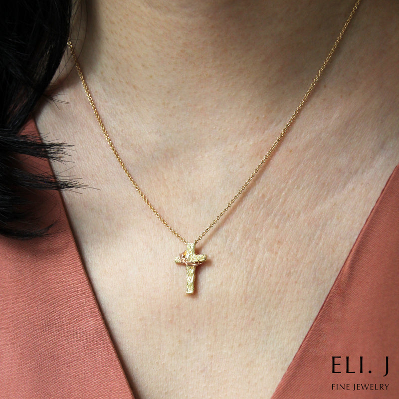 The Old Rugged Cross: 18K Yellow & Rose Gold Cross Necklace