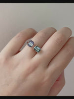 Aurora Borealis: Emerald Cut Unheated Tanzanite 18K Yellow Gold Toi Et Moi Ring