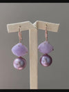 "The Joyful Empress" Rare Type A Lavender Jadeite Carved Shells & Purple Edison Pearl 18K Rose Gold Earrings